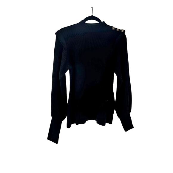 River Island Ribbed Knit Shoulder Button Mockneck Sweater Black Size 12 NWOT - Picture 6 of 10